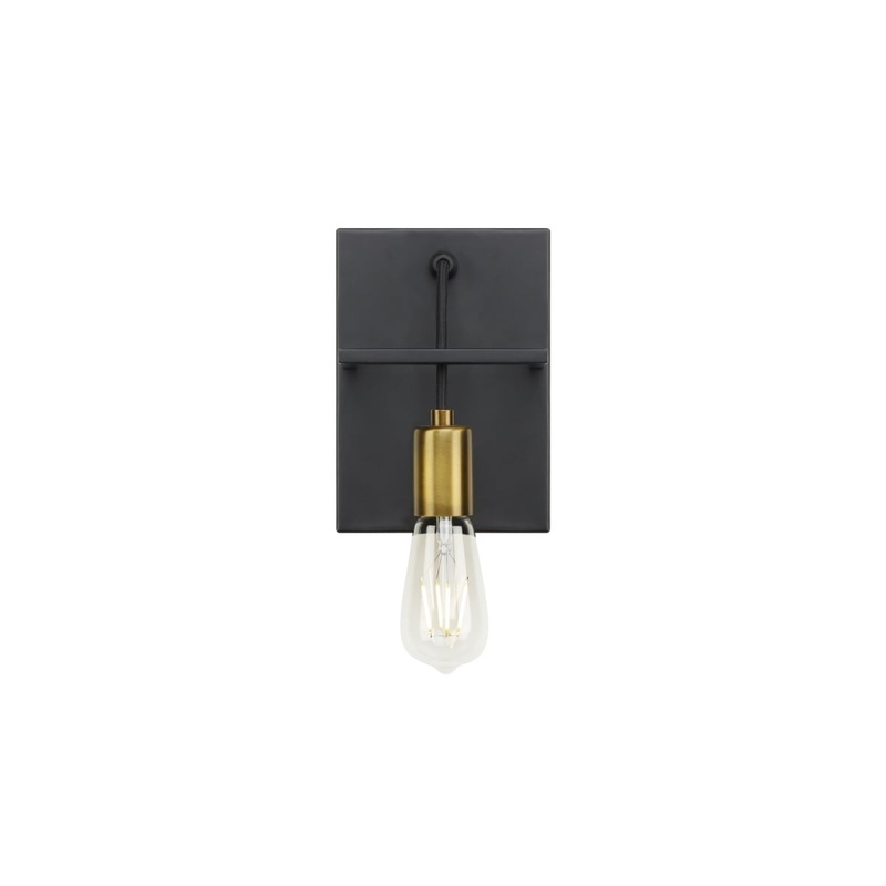 Tae 5.5 inch Wide 1-Light Black Industrial Metal Wall Sconce with Aged Brass Socket Cup and Black Cord (Discontinued)