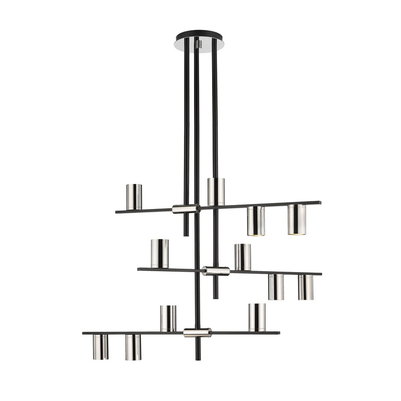 Z-Lite 814-12MB-PN Calumet 12 Light Chandelier, Mate Black / Polished Nickel