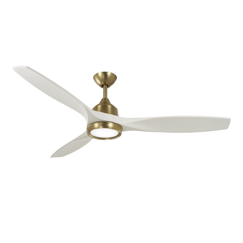 Minka-Aire F749L-SBR/WHF Skyhawk - 3-Blade LED 60" DC Ceiling Fan, Soft Brass w/ Flat White Blades