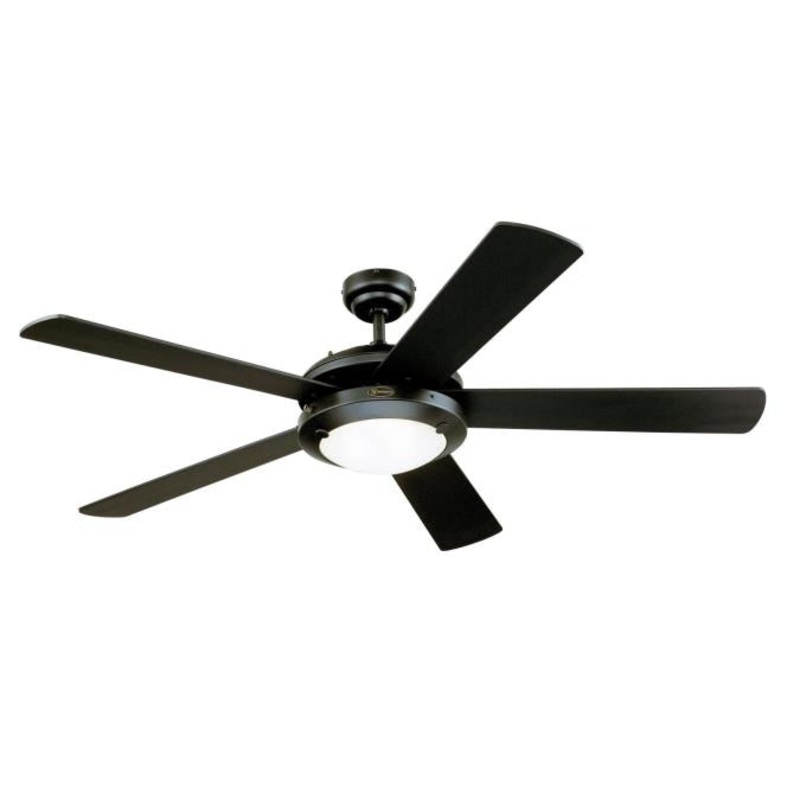 Westinghouse 7224200 Comet 52-Inch Indoor Ceiling Fan with Dimmable LED Light Fixture, Matte Black Finish with Reversible Matte Black/Marble Blades, Frosted Glass