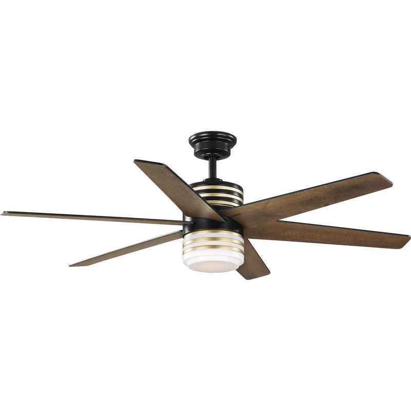 Progress P250074-31M-30 Carrollwood Collection 56-Inch Six-Blade Matte Black/Chestnut LED DC Motor Contemporary Ceiling Fan