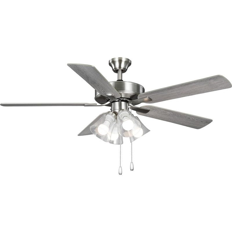 Progress P250085-009-WB AirPro 52 in. Brushed Nickel 5-Blade AC Motor Transitional Ceiling Fan with Light