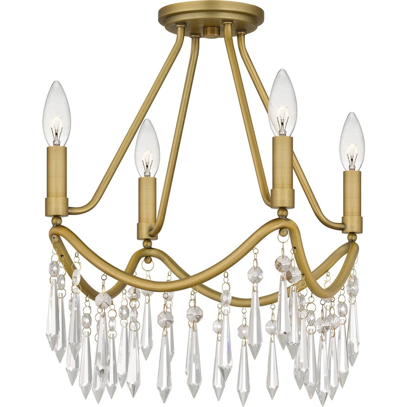 Quoizel AID1712AB Airedale Four Light Semi Flush Mount, Aged Brass