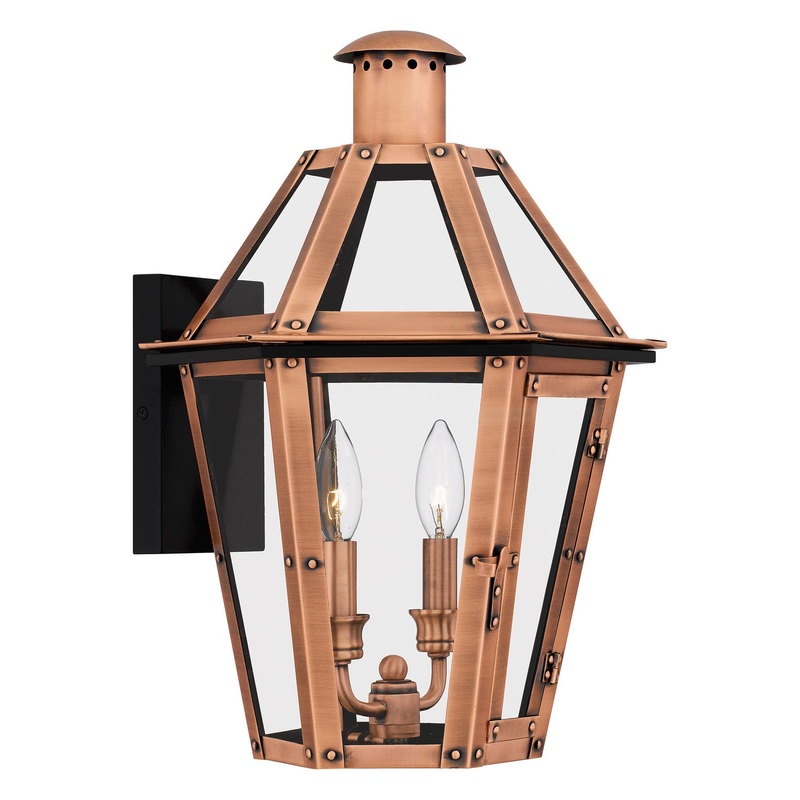Quoizel BURD8413AC Burdett Two Light Outdoor Wall Lantern, Aged Copper