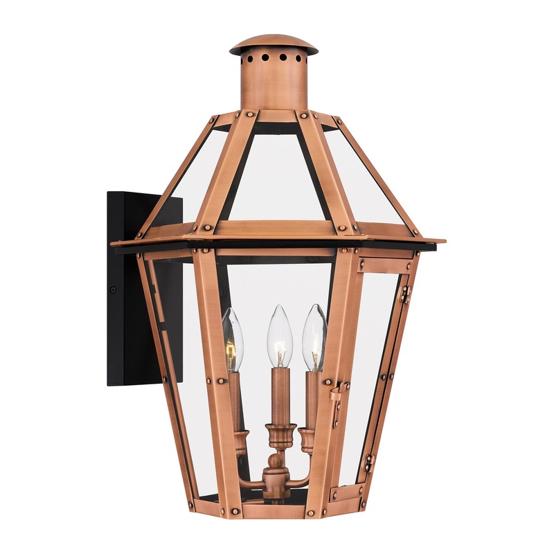 Quoizel BURD8415AC Burdett Three Light Outdoor Wall Lantern, Aged Copper (Discontinued)