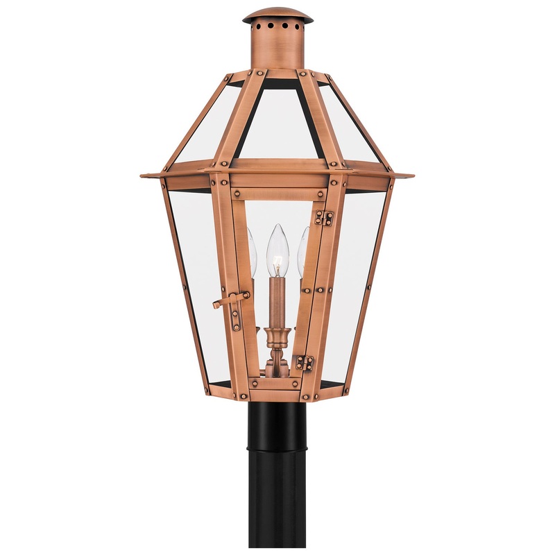 Quoizel BURD9015AC Burdett Three Light Outdoor Post Lantern, Aged Copper (Discontinued)