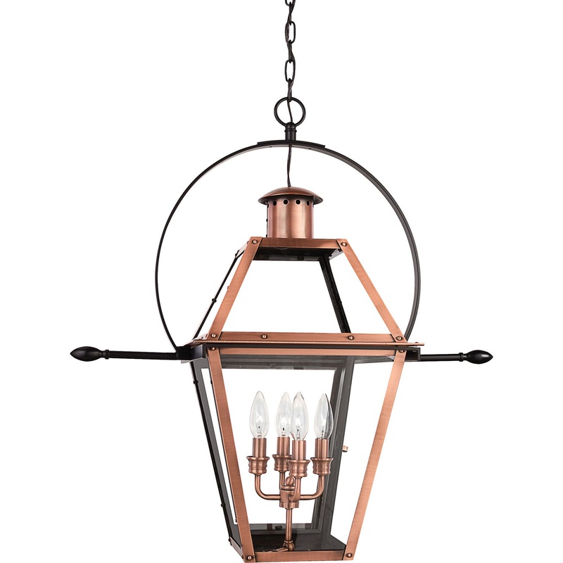 Quoizel RO2814AC Rue De Royal Four Light Pendant, Aged Copper