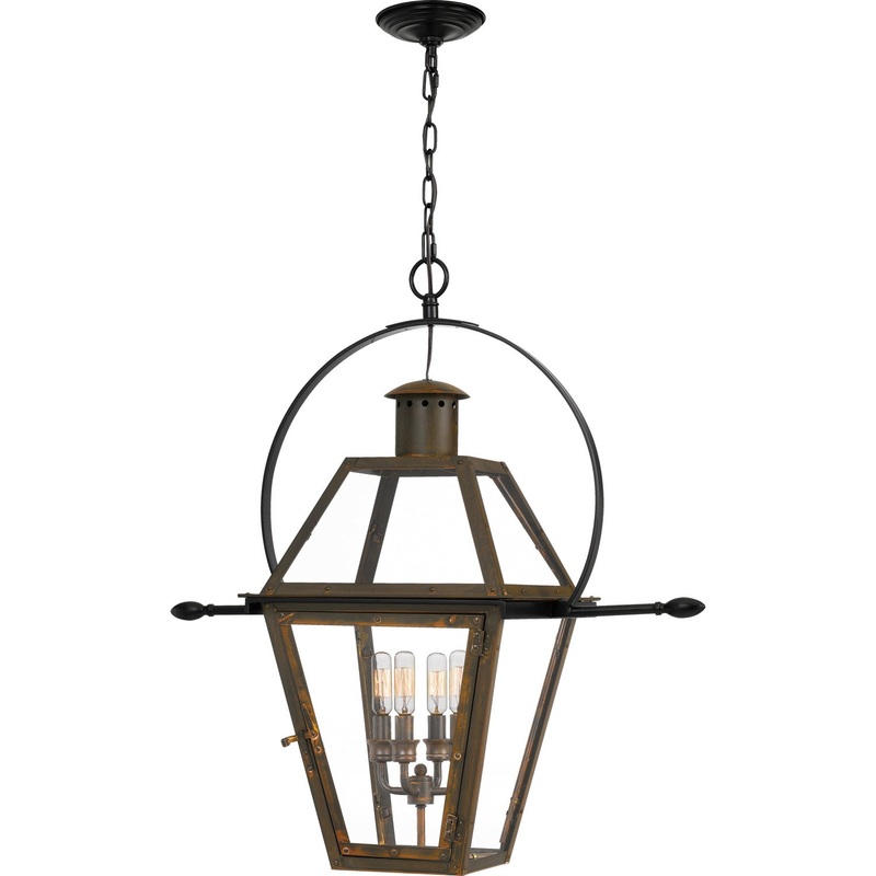 Quoizel RO2814IZ Rue De Royal Four Light Pendant, Industrial Bronze