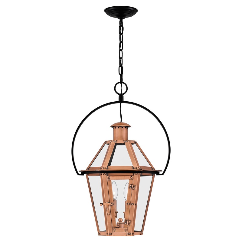 Quoizel BURD1916AC Burdett Two Light Outdoor Hanging Lantern, Aged Copper