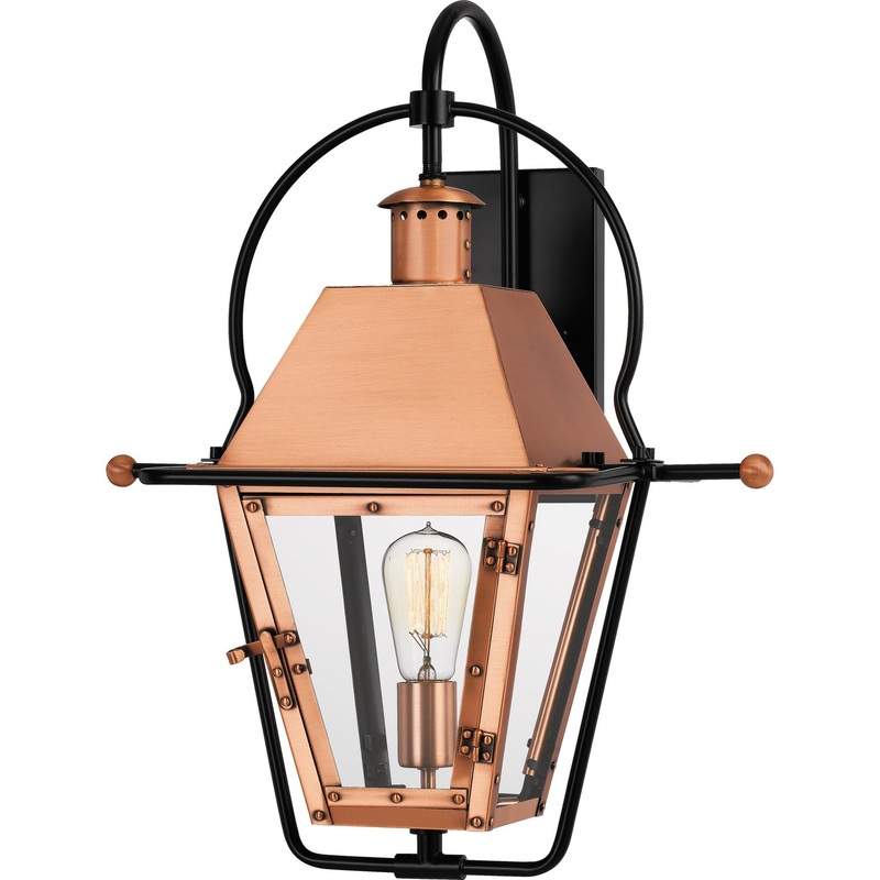 Quoizel RO8418AC Rue De Royal One Light Outdoor Wall Lantern, Aged Copper