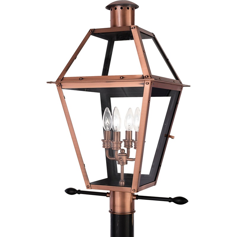 Quoizel RO9014AC Rue De Royal Four Light Outdoor Post Mount, Aged Copper