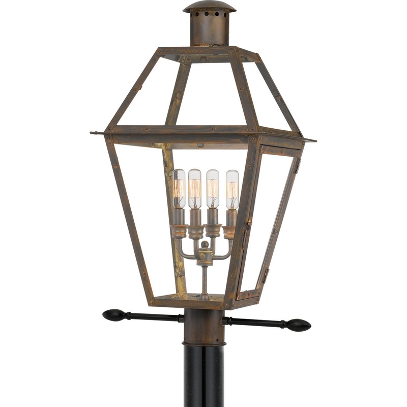 Quoizel RO9014IZ Rue De Royal Four Light Outdoor Post Mount, Industrial Bronze