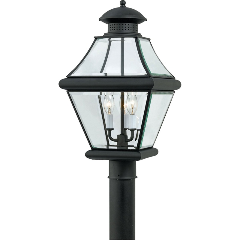 Quoizel RJ9011K Rutledge Three Light Outdoor Post Lantern, Mystic Black