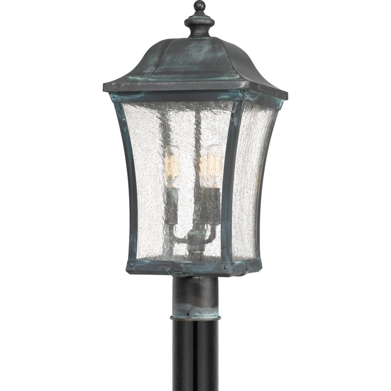 Quoizel BDS9010AGV Bardstown Three Light Outdoor Post Lantern, Aged Verde