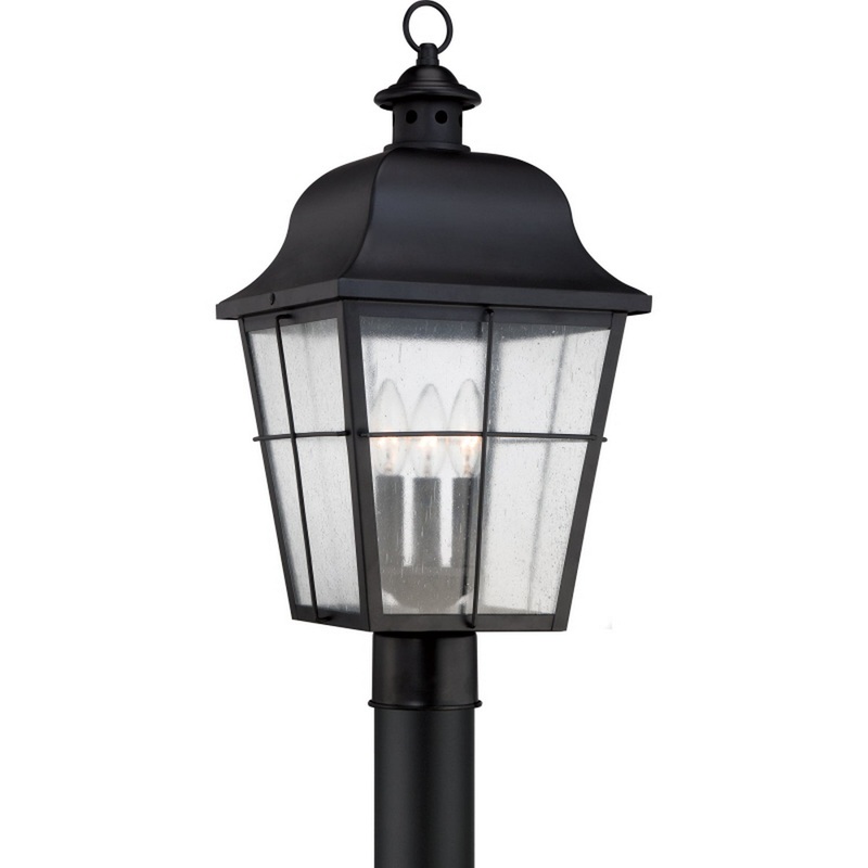 Quoizel MHE9010K Millhouse Three Light Outdoor Post Lantern, Mystic Black