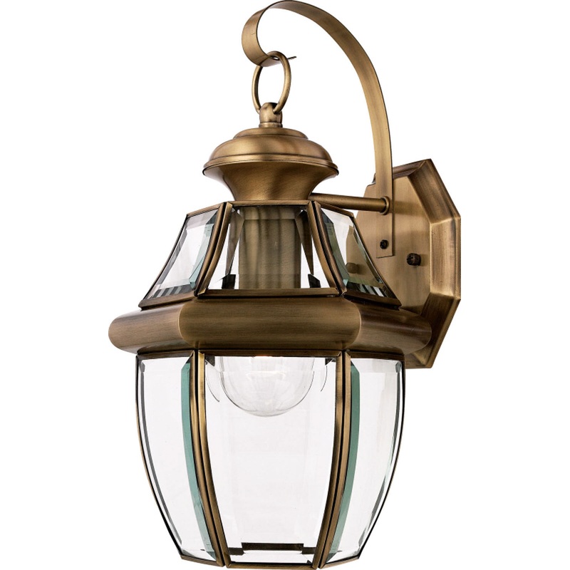 Quoizel NY8316A Newbury One Light Outdoor Wall Lantern, Antique Brass