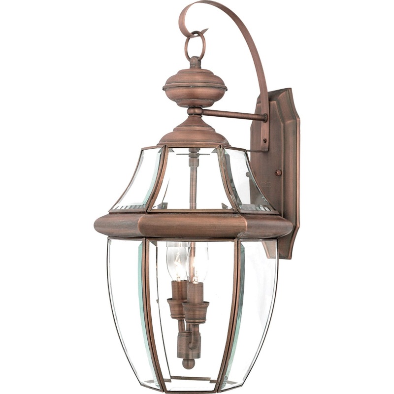 Quoizel NY8317AC Newbury Two Light Outdoor Wall Lantern, Aged Copper