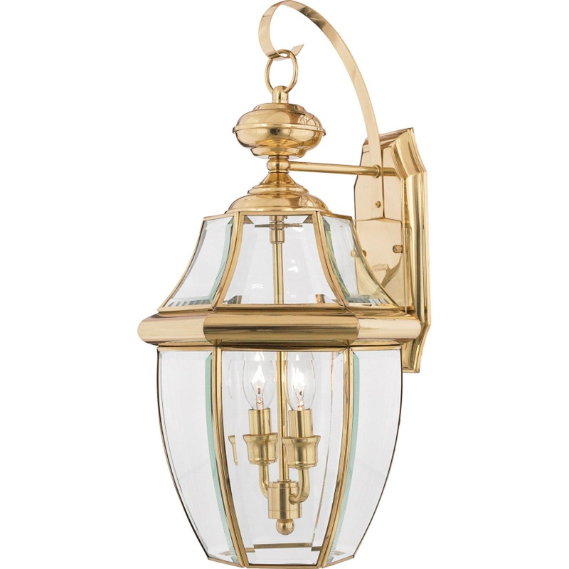 Quoizel NY8317B Newbury Two Light Outdoor Wall Lantern, Polished Brass