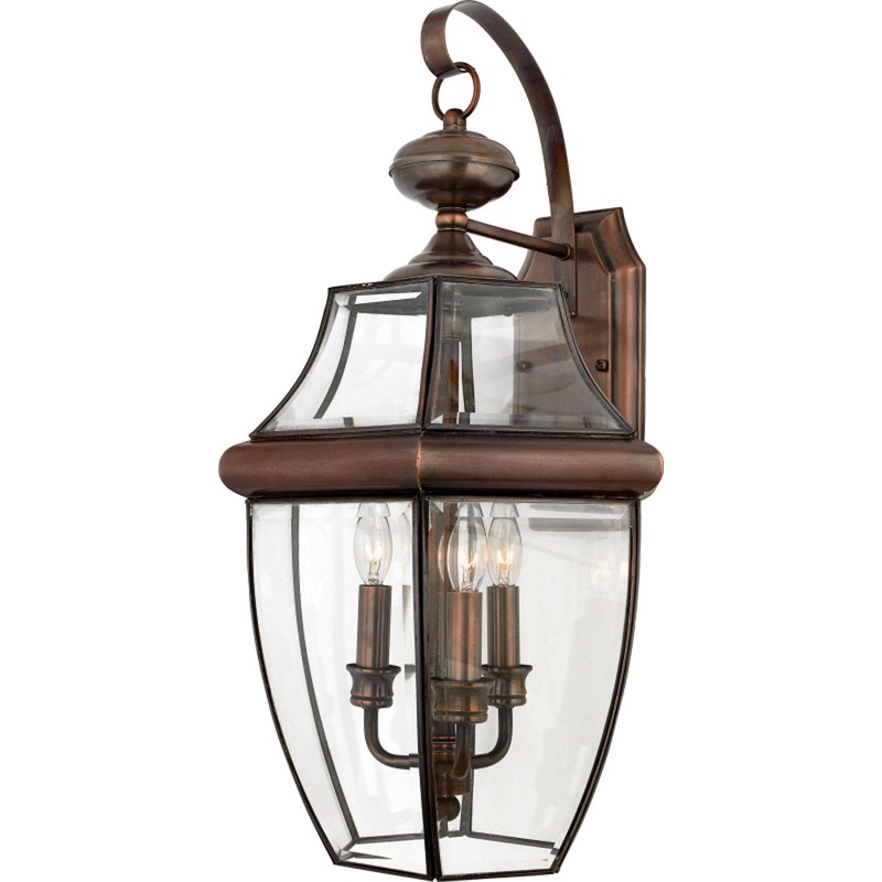 Quoizel NY8318AC Newbury Three Light Outdoor Wall Lantern, Aged Copper