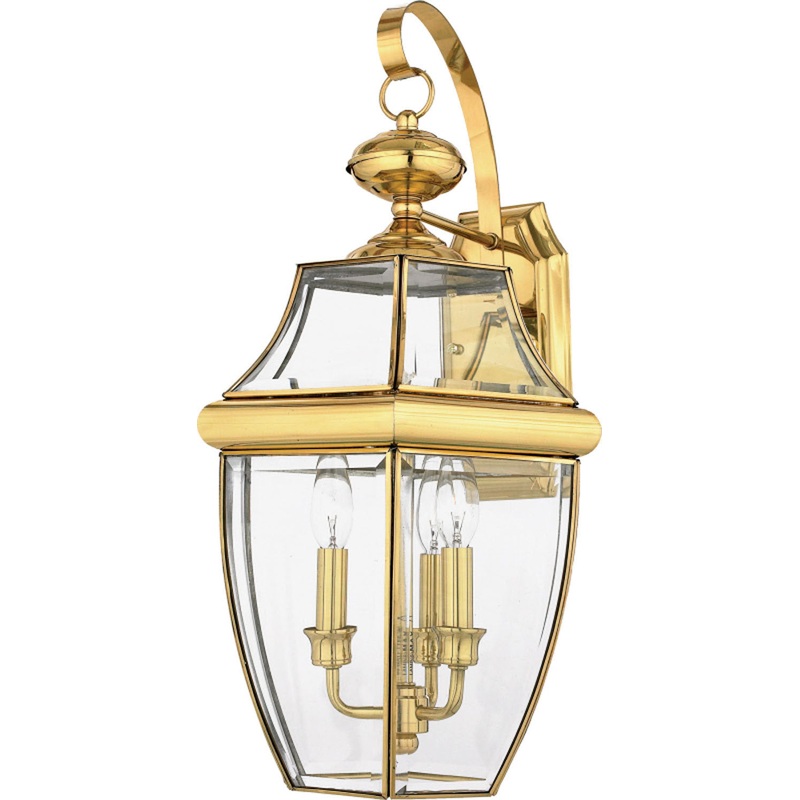 Quoizel NY8318B Newbury Three Light Outdoor Wall Lantern, Polished Brass