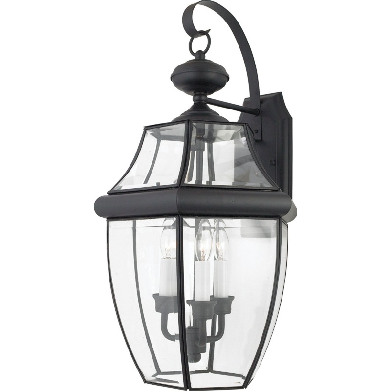 Quoizel NY8318K Newbury Three Light Outdoor Wall Lantern, Mystic Black