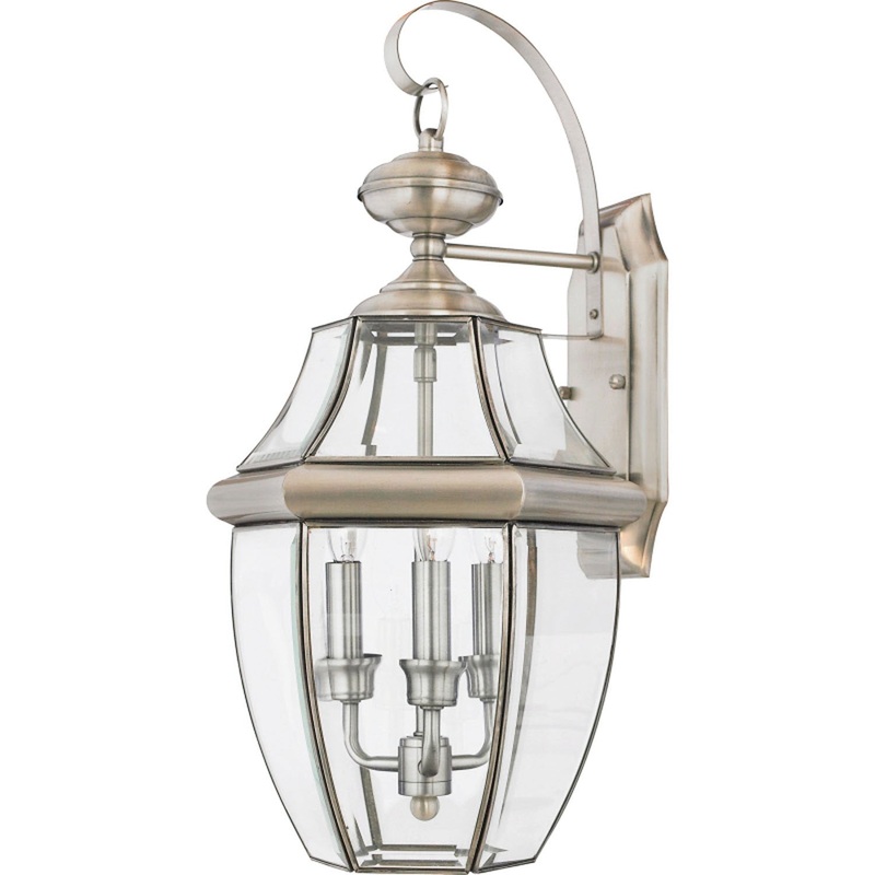 Quoizel NY8318P Newbury Three Light Outdoor Wall Lantern, Pewter