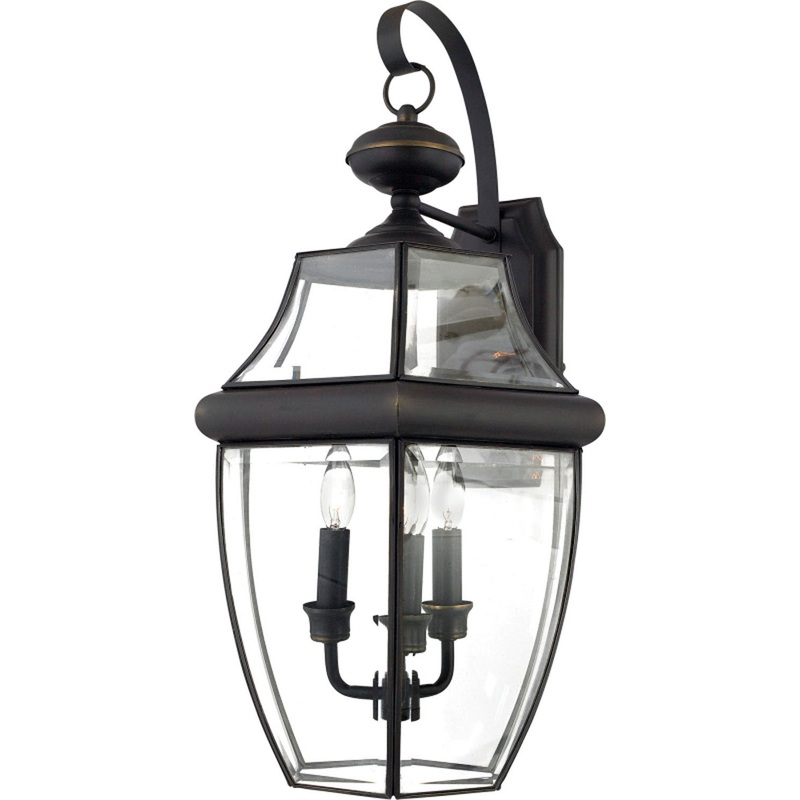 Quoizel NY8318Z Newbury Three Light Outdoor Wall Lantern, Medici Bronze