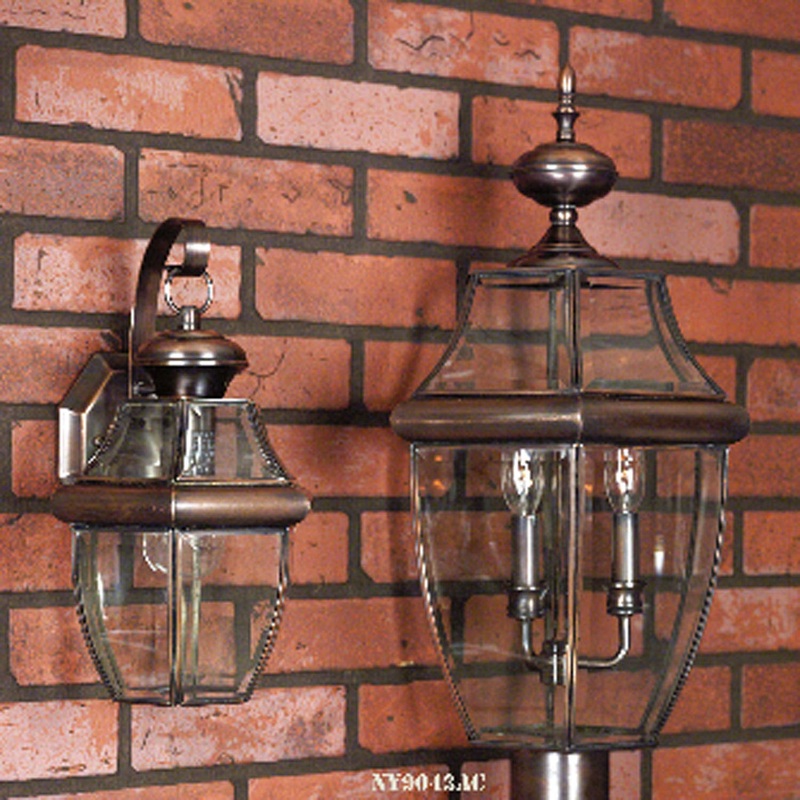 Quoizel NY9043AC Newbury Three Light Outdoor Post Lantern, Aged Copper