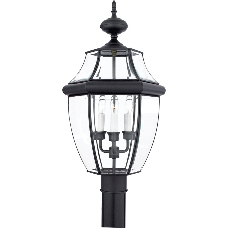 Quoizel NY9043K Newbury Three Light Outdoor Post Lantern, Mystic Black