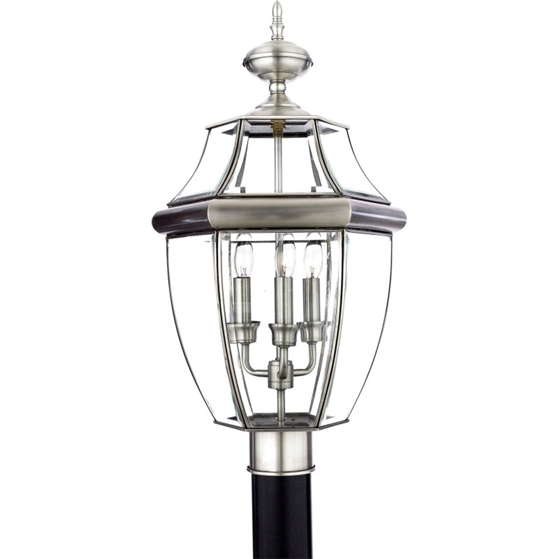 Quoizel NY9043P Newbury Three Light Outdoor Post Lantern, Pewter