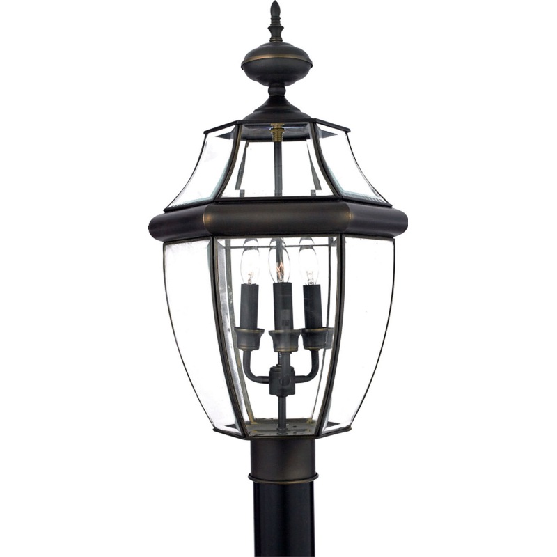 Quoizel NY9043Z Newbury Three Light Outdoor Post Lantern, Medici Bronze
