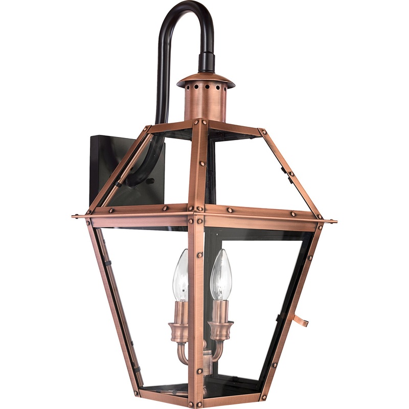 Quoizel RO8411AC Rue De Royal Two Light Outdoor Wall Lantern, Aged Copper