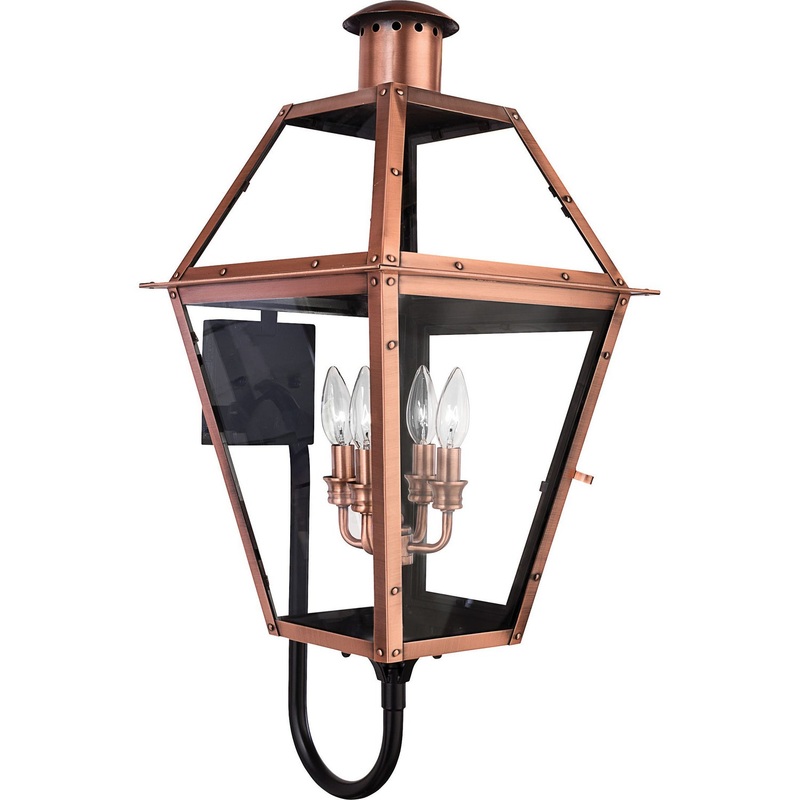 Quoizel RO8414AC Rue De Royal Four Light Outdoor Wall Lantern, Aged Copper