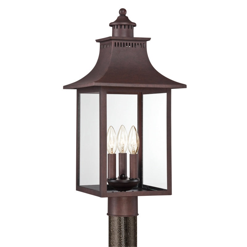 Quoizel CCR9010CU Chancellor Three Light Outdoor Post Lantern, Copper Bronze