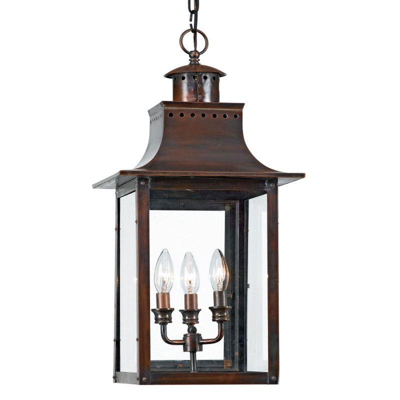 Quoizel CM1912AC Chalmers Three Light Outdoor Hanging Lantern, Aged Copper