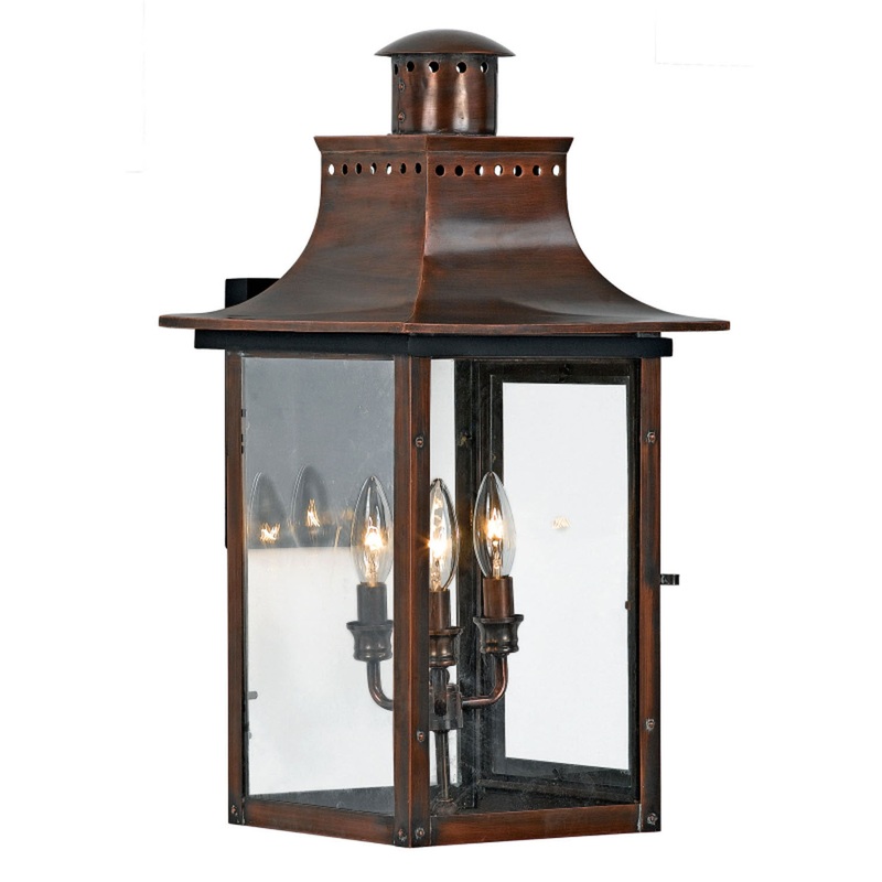 Quoizel CM8412AC Chalmers Three Light Outdoor Wall Lantern, Aged Copper