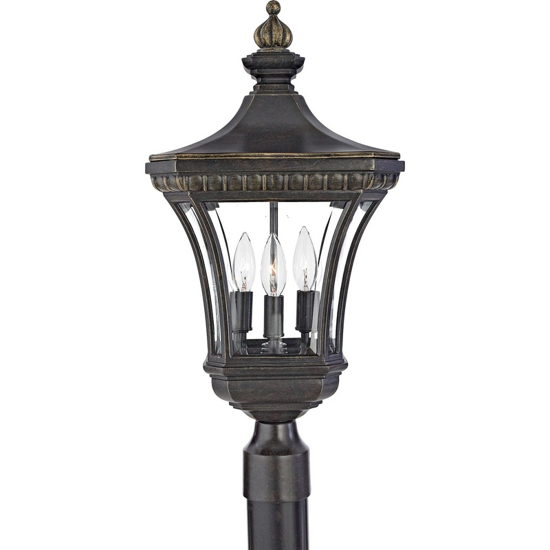 Quoizel DE9256IB Devon Three Light Outdoor Post Lantern, Imperial Bronze