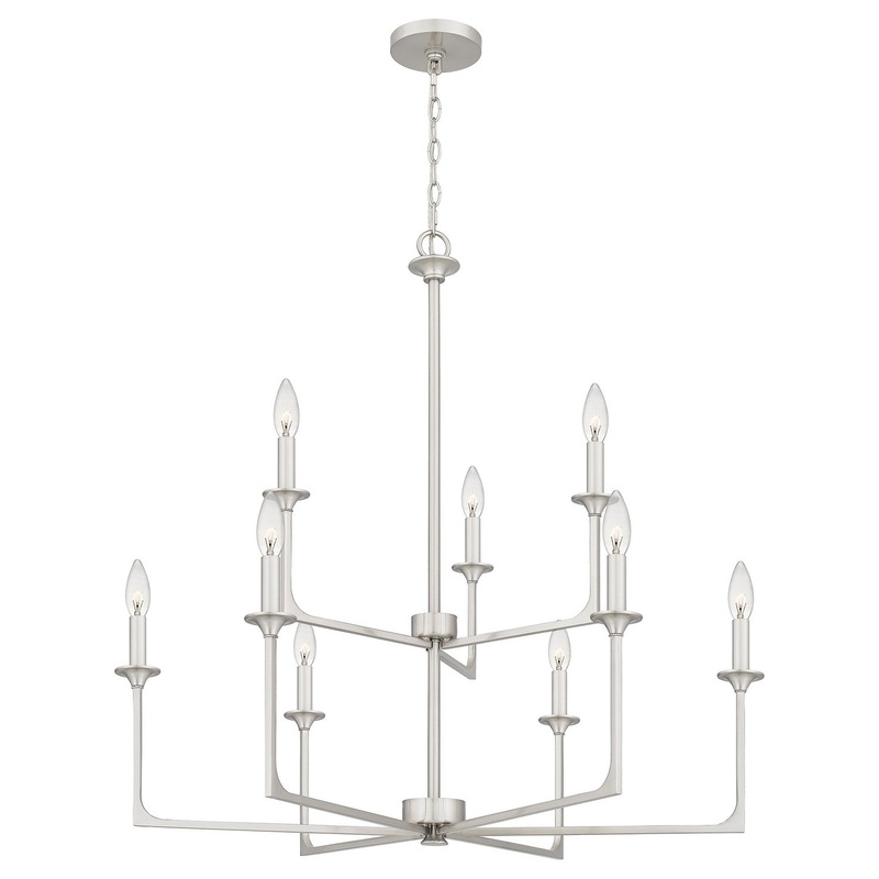 Quoizel PRC5232BN Prescott Nine Light Chandelier, Brushed Nickel
