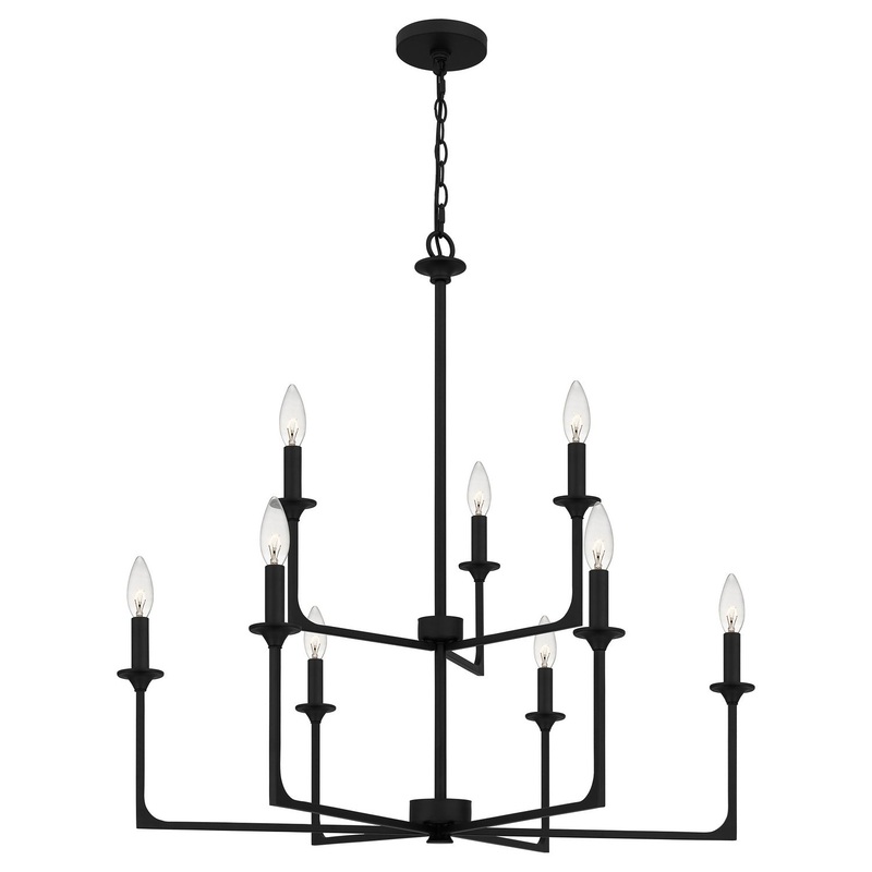 Quoizel PRC5232MBK Prescott Nine Light Chandelier, Matte Black