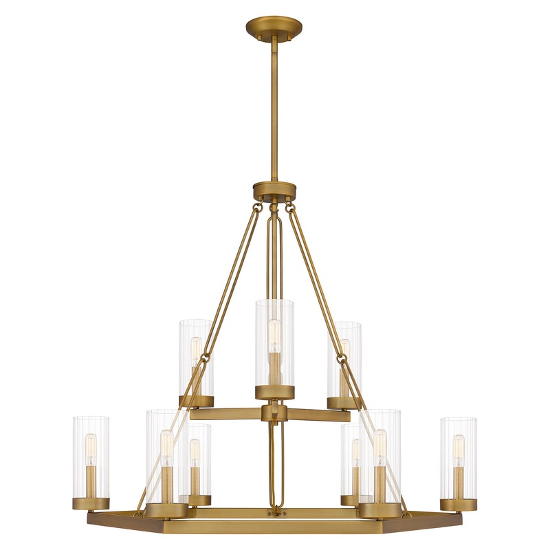 Quoizel VLS5036AB Valens Nine Light Chandelier, Aged Brass