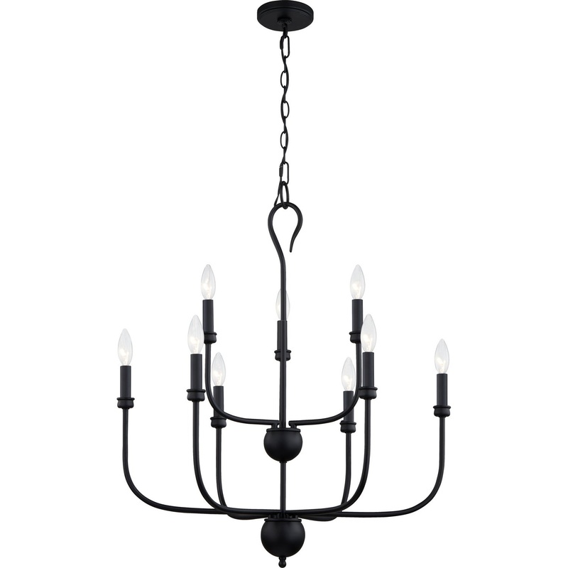 Quoizel BLA5027MBK Blanche Nine Light Chandelier, Matte Black