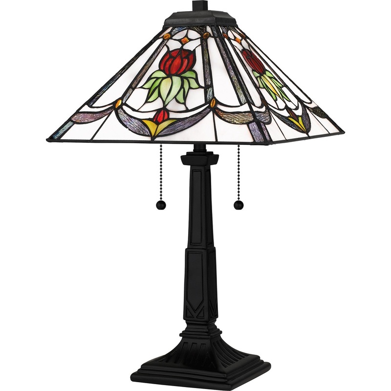 Quoizel TF16137MBK Tiffany Two Light Table Lamp, Matte Black