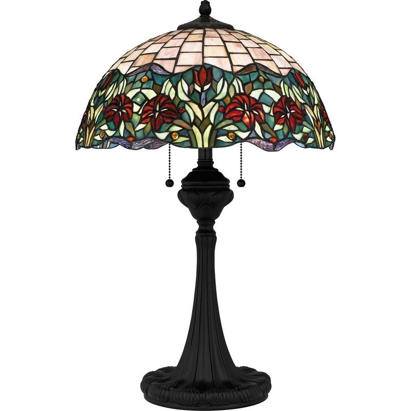 Quoizel TF16141MBK Tiffany Three Light Table Lamp, Matte Black