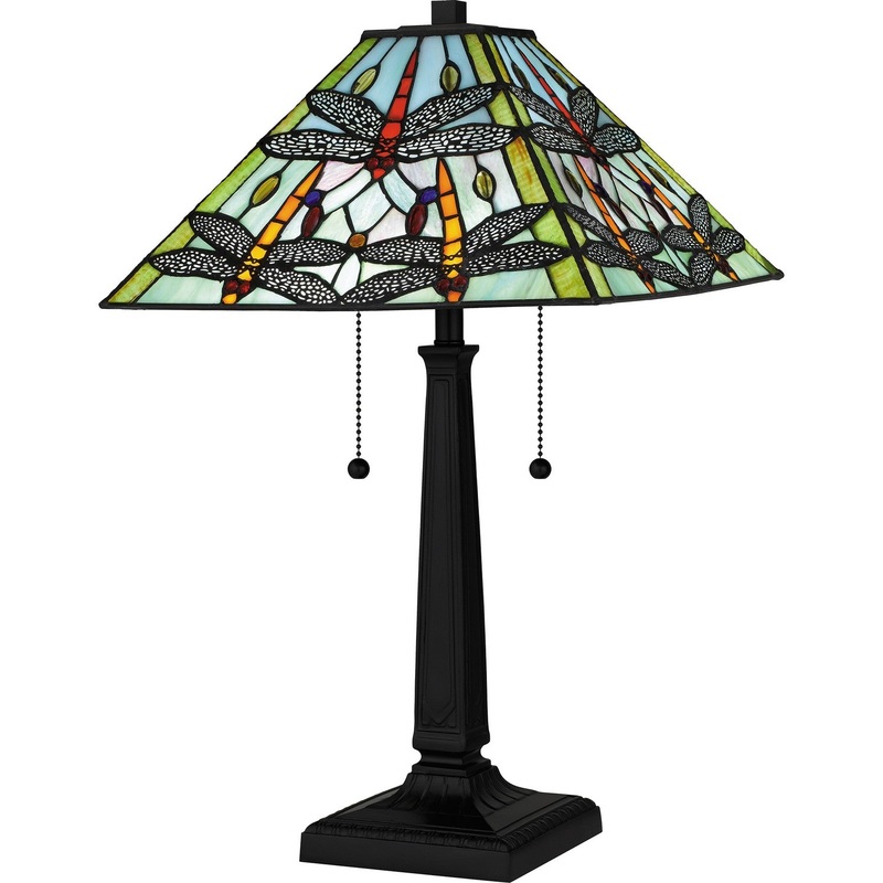 Quoizel TF16144MBK Tiffany Two Light Table Lamp, Matte Black
