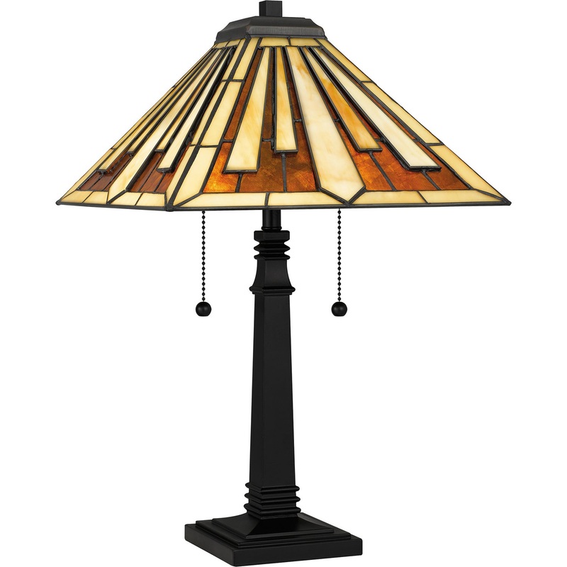 Quoizel TF5621MBK Tiffany Two Light Table Lamp, Matte Black