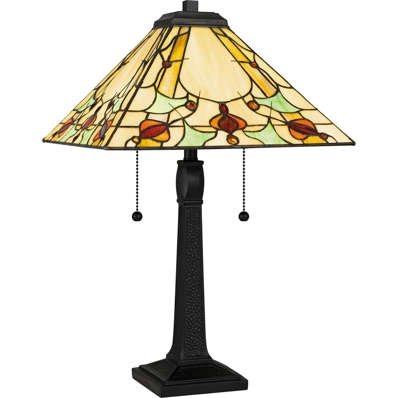 Quoizel TF5623MBK Tiffany Two Light Table Lamp, Matte Black