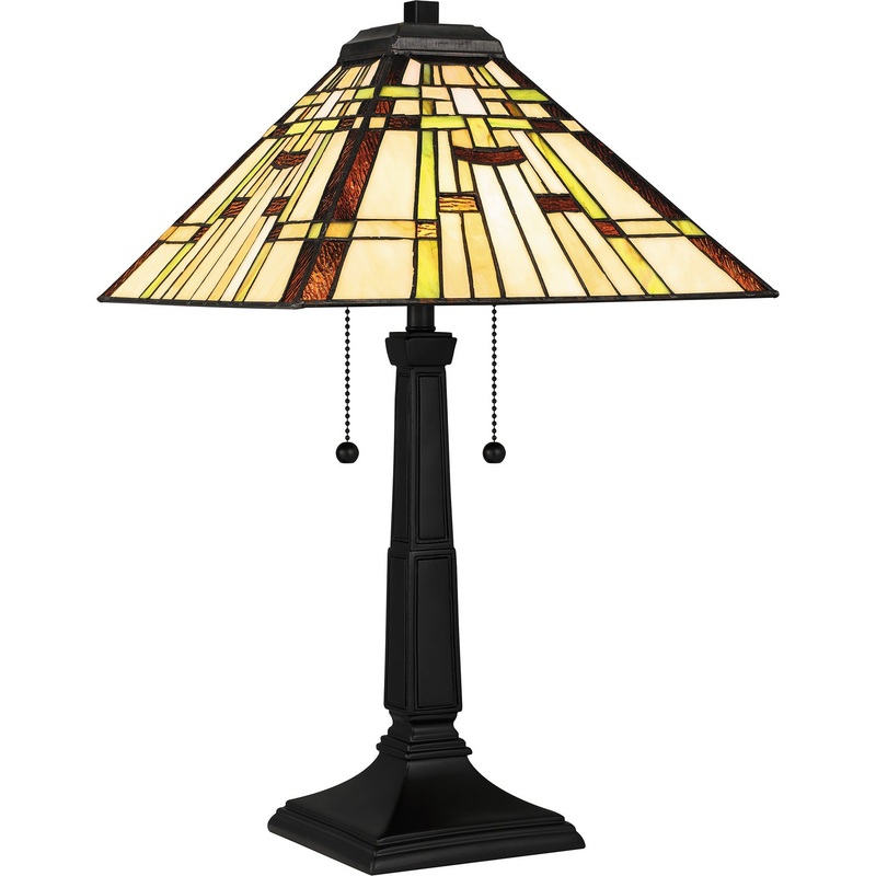 Quoizel TF5625MBK Tiffany Two Light Table Lamp, Matte Black