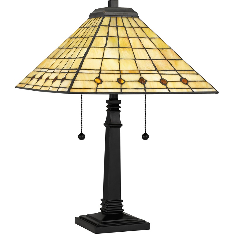 Quoizel TF5627MBK Tiffany Two Light Table Lamp, Matte Black