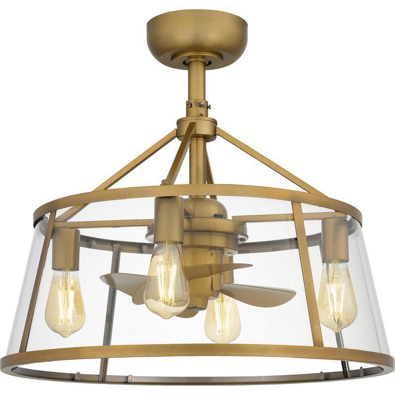 Quoizel BAW3122WS Barlow Four Light Fandelier, Weathered Brass