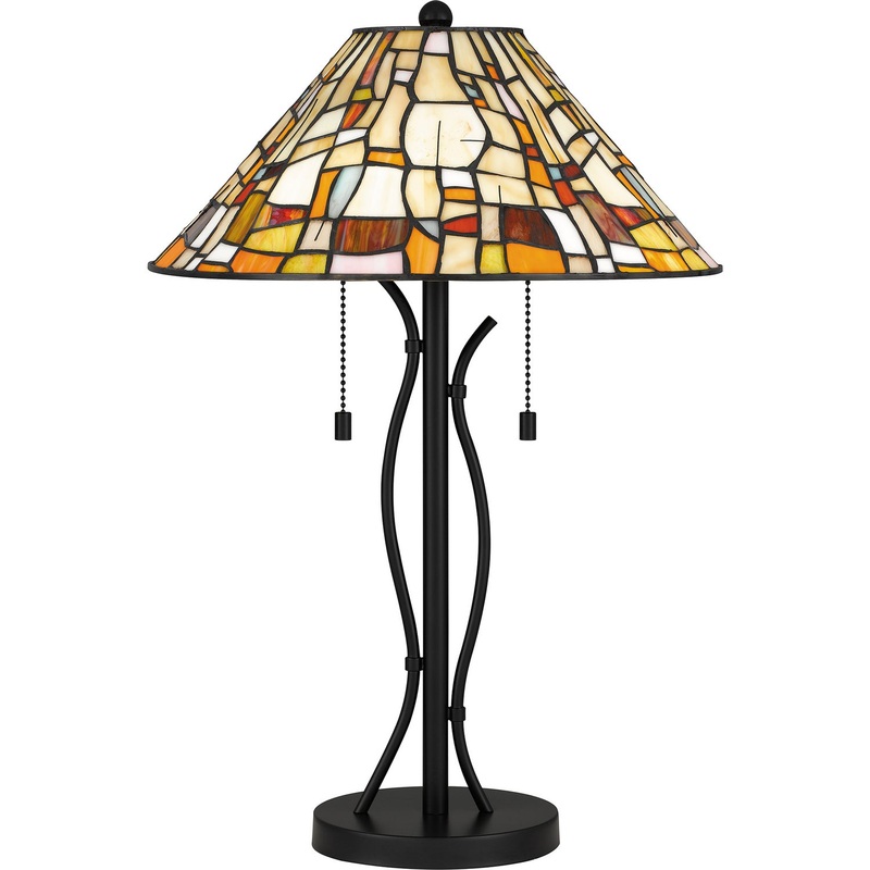 Quoizel TF5619MBK Tiffany Two Light Table Lamp, Matte Black